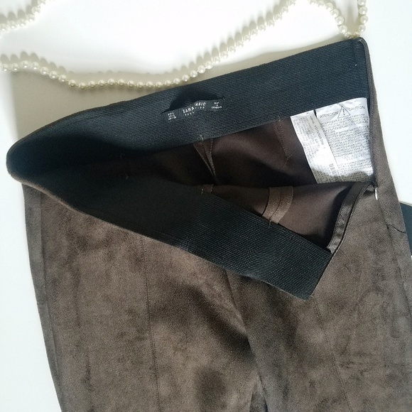 Zara Faux Suede Nude Skinny Pants New - Picture 7 of 8